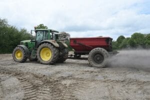 Crushed returned concrete being applied at Silicate Carbon’s first field trial in Ireland (Source Silicate Carbon).